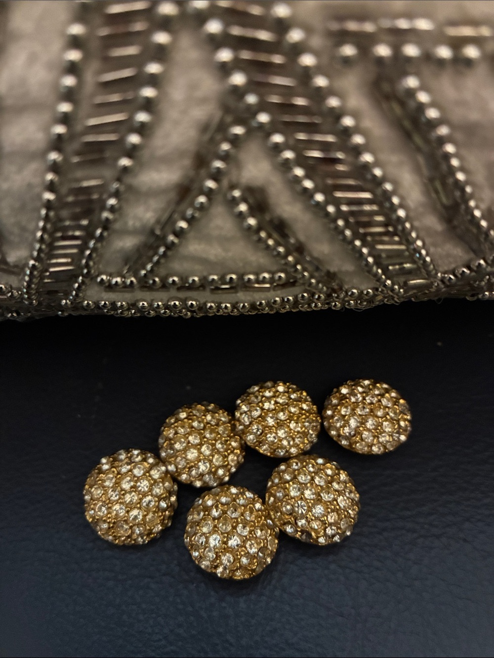 Beautiful Gold Tone and Rhinestone / Crystal Button Set of 6